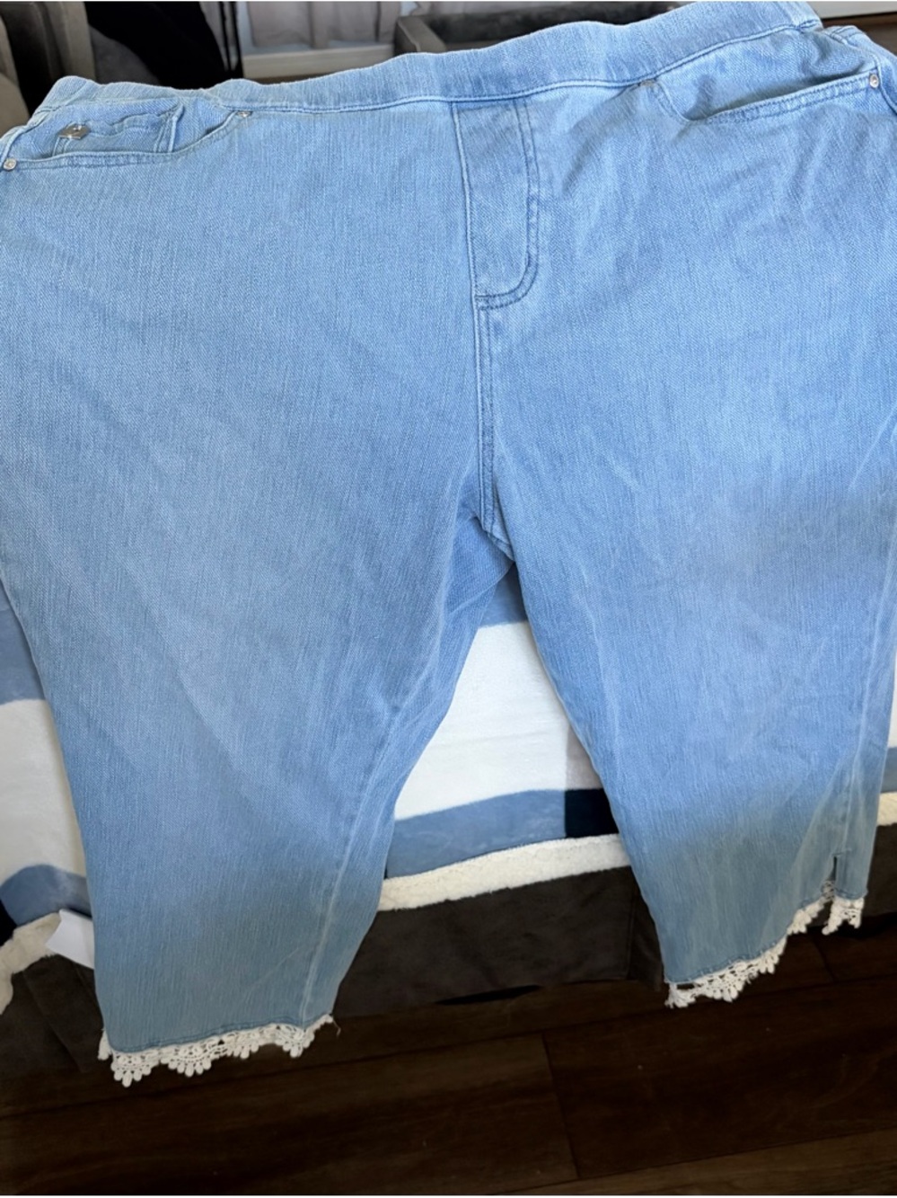 Belle by Kim Gravel Light Blue Denim Jeans with Pink & Gold Logo Tag